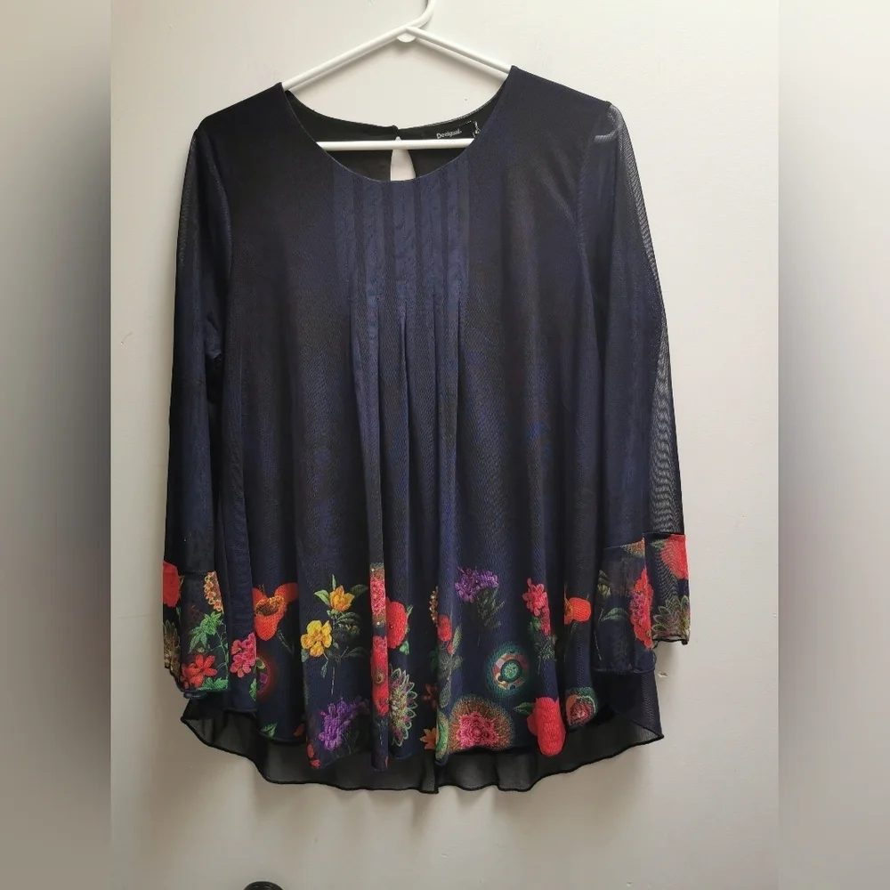 Desigual Rachel Blouse Blue size Large ptp 21" - Picture 5 of 10